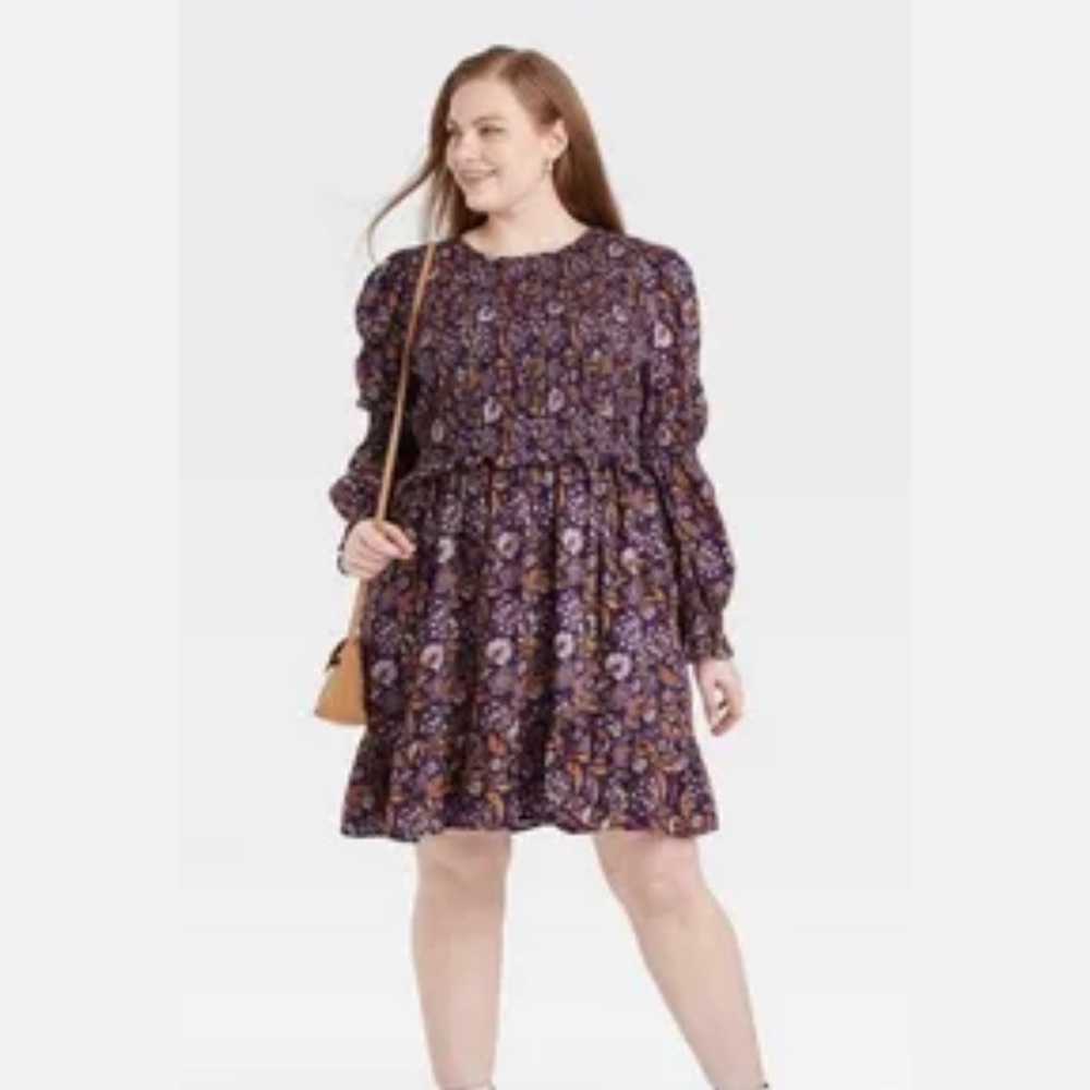 EUC Universal Thread Women's Puff Long Sleeve Smocked Dress